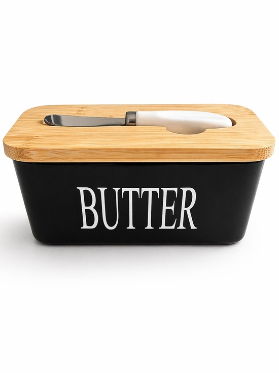 Unknown Other - Black Butter Dish with Lid Knife Included Farmhouse Kitchen Container